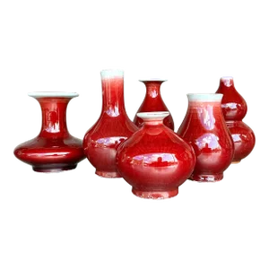 Vintage Asian Sang De Beauf Glazed Ceramic Vases - Collection of 6