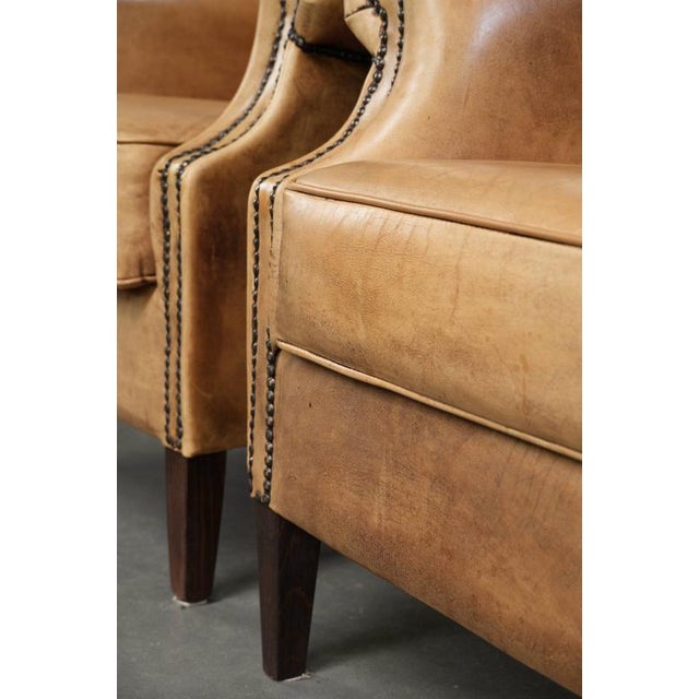 Wing Club Chairs in Light Cowhide Leather, Set of 2 For Sale - Image 14 of 16