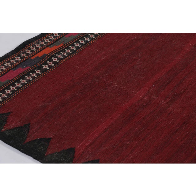 Tribal Vintage Afghan Solid Kilim in Red with Geometric Tribal Patterns - Rug & Kilim For Sale - Image 3 of 9