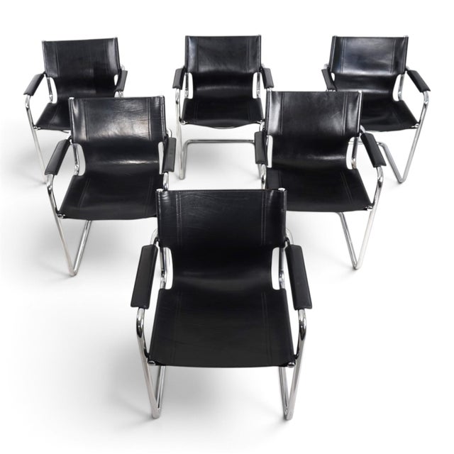 Matteo Grassi Visitor Chairs in Leather and Chrome by Mart Stam and Marcel Breuer for Matteo Grassi, 1970, Set of 6 For Sale - Image 4 of 18