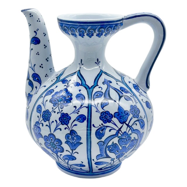 Handmade Ceramic Ewer Pitcher (20cm) Classic Blue and White Floral For Sale