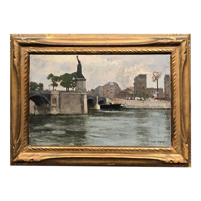 Jean-Louis Lefort –1910s Paris, Pont De Grenelle & Statue of Liberty–Oil Painting For Sale