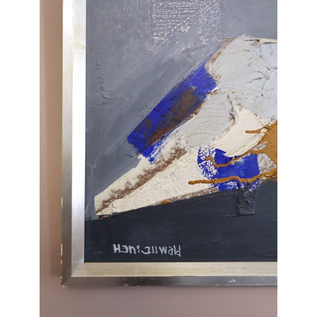 Blue Mid-Century Modern 'Blue Echoes' Vintage Original Abstract Oil Painting by Swedish Artist Hans Osswald (1919-1983), Framed For Sale - Image 8 of 15