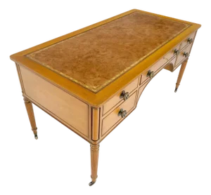 Kittinger Light Walnut Leather Top 5 Drawer Fluted Leg Partner Desk