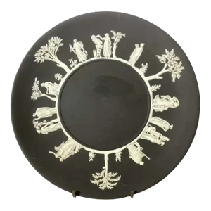 Vintage Black and White Wedgwood Plate With Greek-Roman Relief c.1969