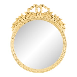 Vintage Gilt Oval Mirror With Floral Crest For Sale