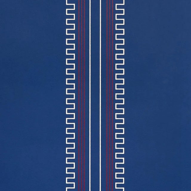 Sample - Schumacher X Mary McDonald Greco Stripe Wallpaper in Navy For Sale