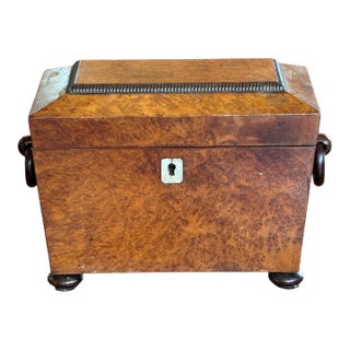 19th Century Small Burl Walnut Tea Caddy For Sale