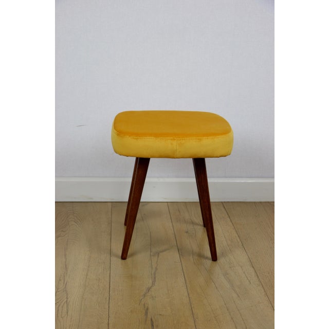 Vintage Square Yellow-Gold Stool from PRL, 1970s For Sale - Image 6 of 7