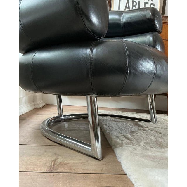 Black Faux Leather Armchair in the style of Eileen Gray For Sale - Image 4 of 10
