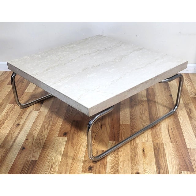 Metal Pair Vintage Mid-Century Modern Chrome & Marble Coffee Tables by Michael McCarthy for Cassina For Sale - Image 7 of 17