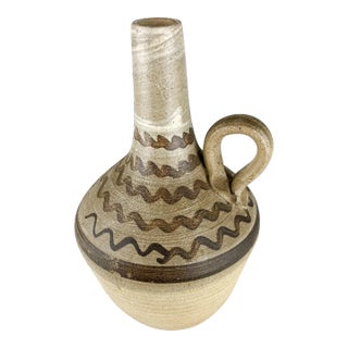Vintage Signed Studio Pottery Vase Urn With Handle Earth Tone Southwest Decor For Sale