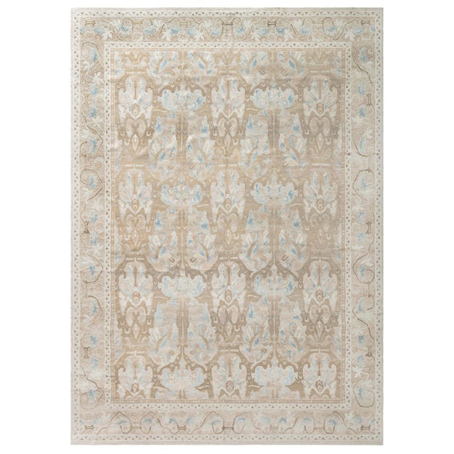 Alhambra Design Beige and Blue Handmade Wool Rug by Doris Leslie Blau For Sale