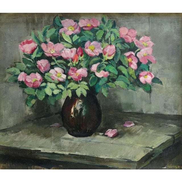1980s Vladimir Andrijenko, Pink Peonies in Vase, 1983, Oil on Canvas For Sale - Image 5 of 5