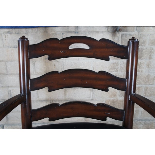 Wood Late 20th Century Maitland-Smith Country French Mahogany & Leather Hunt Club Ladderback Bar Stool For Sale - Image 7 of 12