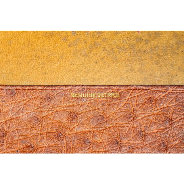 Luxurious Hand Made Antique Ostrich Leather Wallet Art Deco With 14k Gold PWM Monogram Plaque For Sale In New York - Image 6 of 9