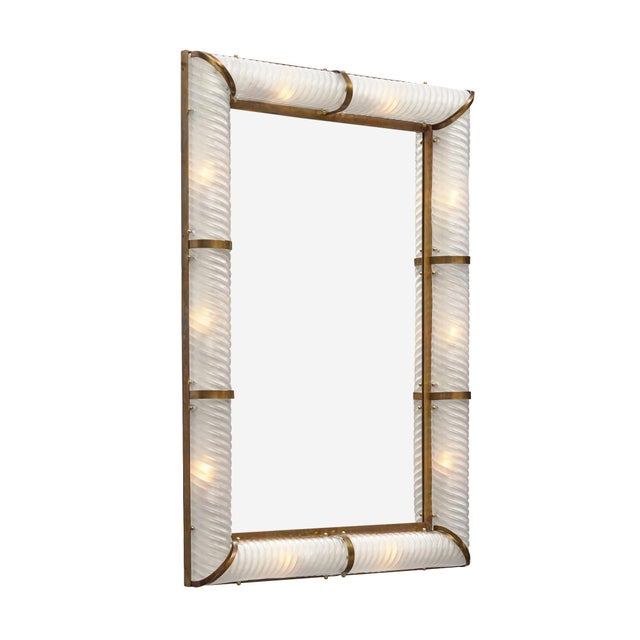 Impressive Venetian Glass and Brass Mirror With Lighting, Murano, Italy For Sale - Image 4 of 9