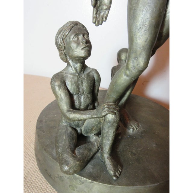 Gray Vintage Original Handmade Signed Solid Lead Nude Lady Mom Children Figure Statue For Sale - Image 8 of 12