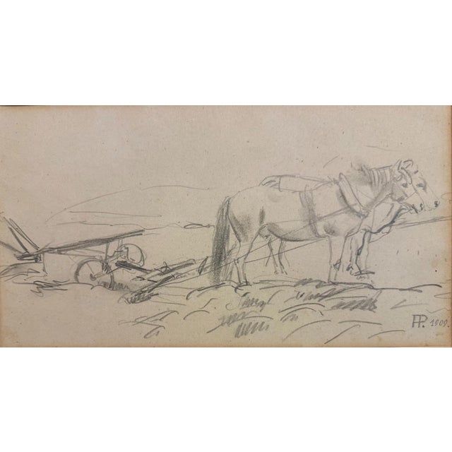 Heinrich Pforr, Draft Horses: Two Horses with a Plow, 1909, Pencil For Sale - Image 11 of 11