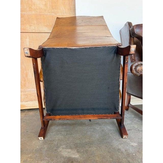 Pair of English Georgian Style Wingback Armchairs - Distressed Brown Leather For Sale - Image 13 of 17