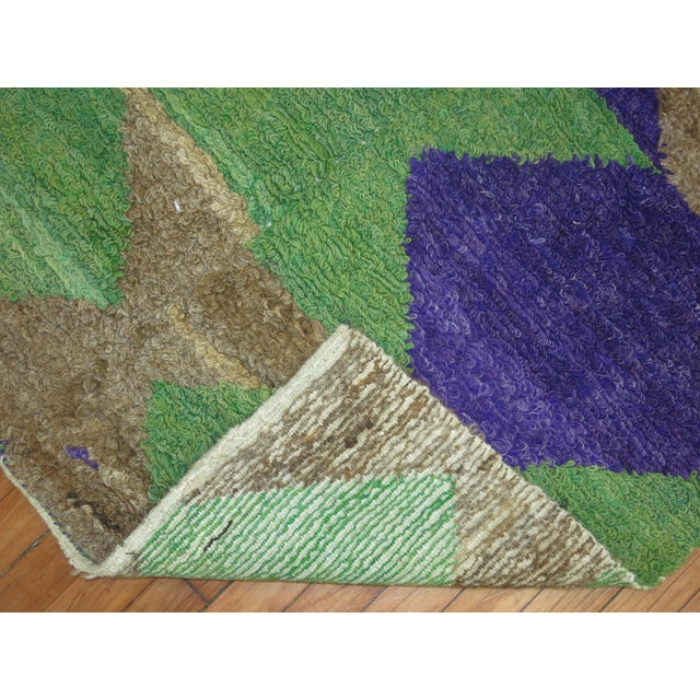 Art Deco Vintage Zabihi Collection Geometric Purple Green Turkish Shag Rug - 3'9" x 5' For Sale - Image 3 of 5