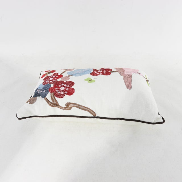 Floral Embroidered Bird and Blossom Pillow For Sale - Image 4 of 10