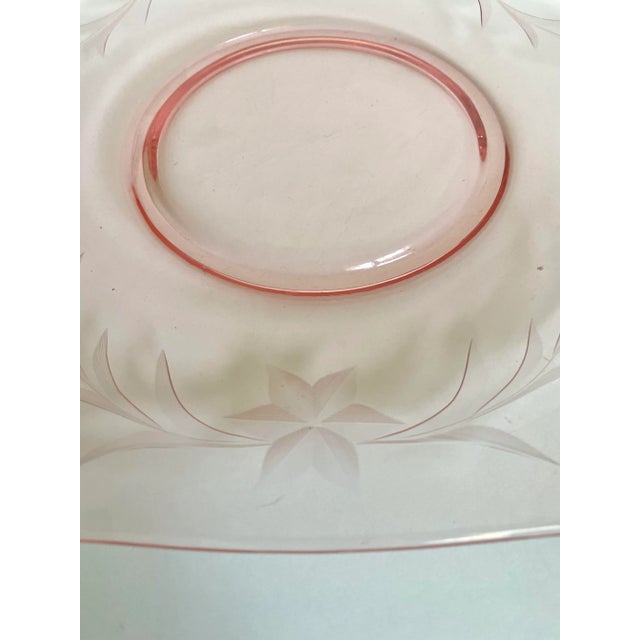 1930's Depression Era Pink Etched Glass Serving Plate For Sale - Image 4 of 8
