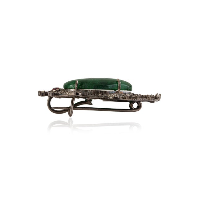 Vintage Style Hollywood Regency 13 Carat Emerald Ruby & Diamond Frog Brooch Pendant For Sale - Image 9 of 14
