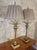 Serge Roche Vintage Gold Gilt Hollywood Regency Palm Frond Pleated Shades Table Lamps- A Pair For Sale - Image 4 of 8