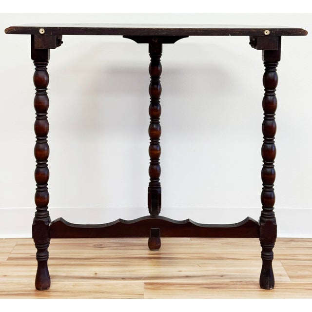 Wood Vintage Bobbin Leg Demilune Table For Sale - Image 7 of 9