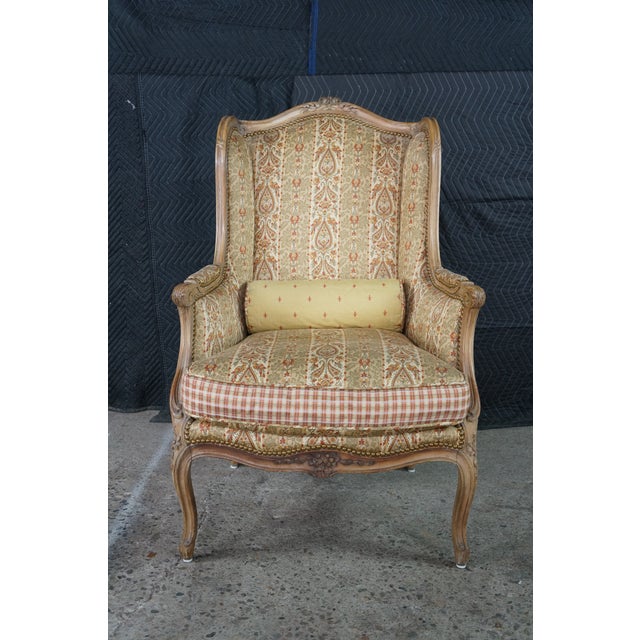 Vintage French Louis XVI Style Walnut Bergère Wingback Library Reading Chair For Sale - Image 4 of 18