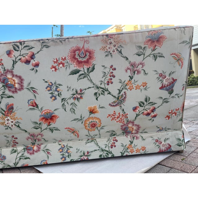Mid 20 Th C Vintage Floral Chintz Loveseat Sofa Blue Orange For Sale - Image 11 of 14