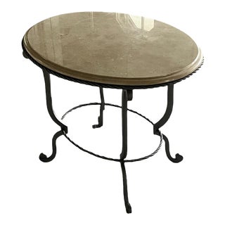 Silver Wrought Iron and Crema Marfil Marble Small Oval Table - Hand Made by Murry's Iron Works For Sale