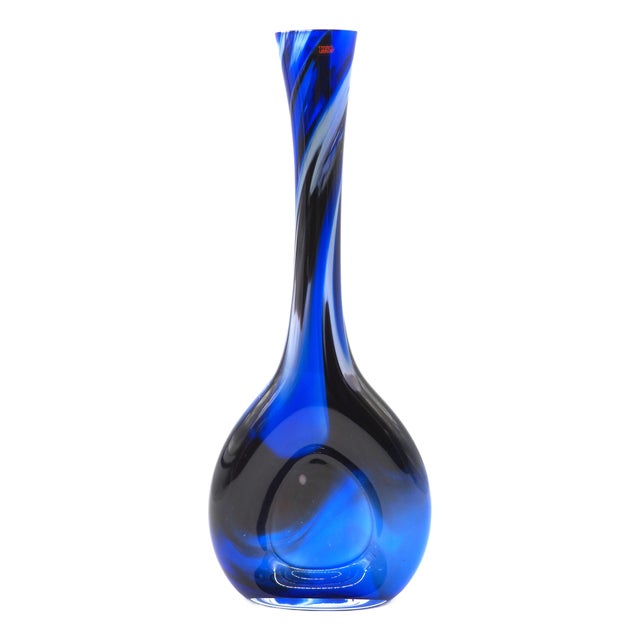 Italian Blue Handmade Glass Vase by Lino, 1980s For Sale