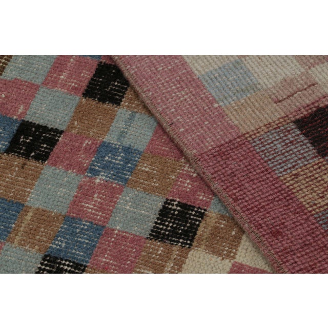 Pink Vintage Midcentury Diamond Pattern Pink and Blue Wool Rug by Rug & Kilim For Sale - Image 8 of 8