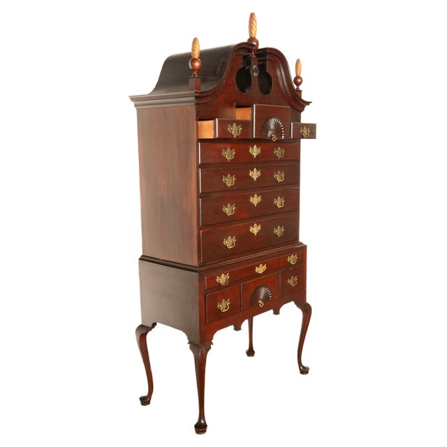 Antique 18thC American Federal Queen Anne Mahogany Bonnet-Top Highboy Salem 1790 For Sale - Image 10 of 18