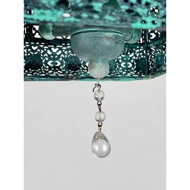 Light Green 1950s Mediterranean Decorative Patina 3 Light Cluster Lanterns With Matching Chain and Canopy - Pair For Sale - Image 8 of 12