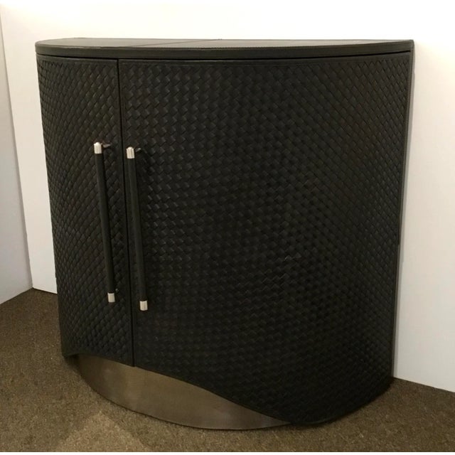 Black Studio A Home Modern Smokey Black Leather Milan Demi Lune Table For Sale - Image 8 of 8