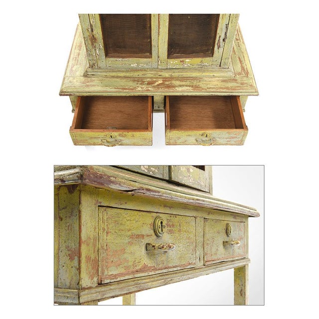 Glass Cabinet with 2 Drawers in Patinated Wood For Sale - Image 4 of 7