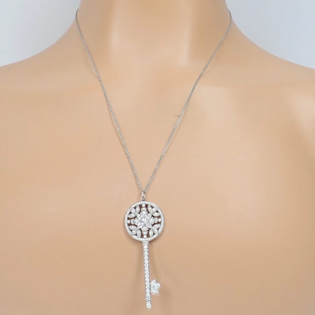 Silver Tiffany & Co Platinum Large Victoria Vine Key Pendant Necklace For Sale - Image 8 of 14