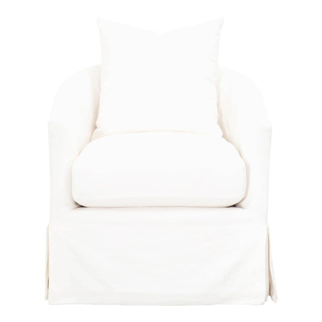 Faye Slipcover Swivel Club Chair, Cream Crepe For Sale
