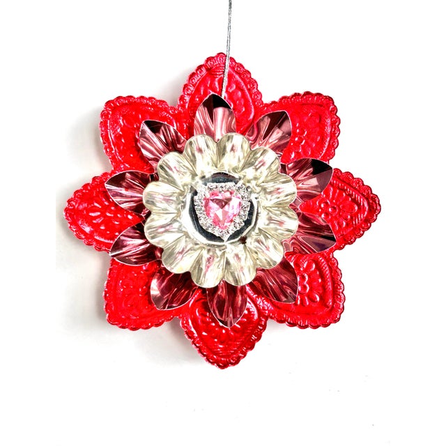 Valentine Ornament With Antique Dresdens & Vintage Light Reflectors V9 For Sale - Image 4 of 5