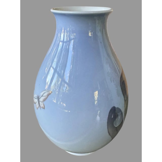 Blue Vintage Royal Copenhagen Floral & Butterfly Decorated Porcelain Vase For Sale - Image 8 of 12