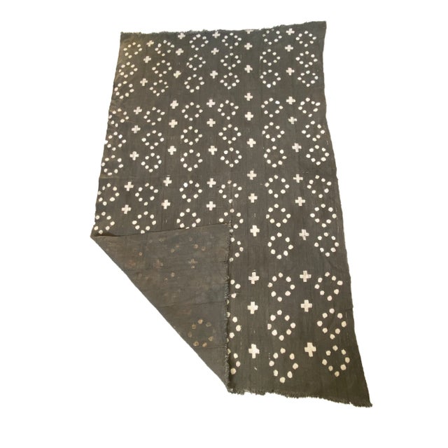 Vintage Bogolan Mali Mud Cloth Textile Slate Gray & White 35" by 54" For Sale - Image 4 of 6
