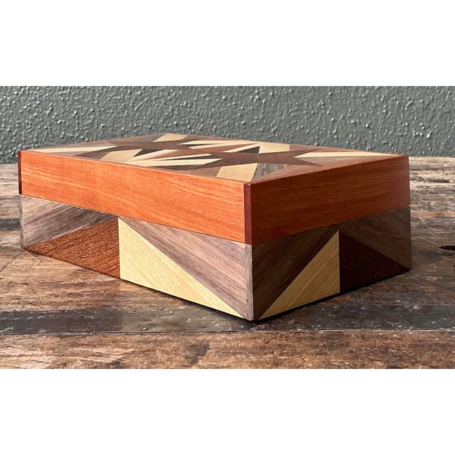 Mid-Century Modern Vintage Marquetry Wood Star Box For Sale - Image 3 of 12