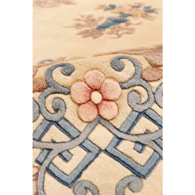 Art Deco 2020s Pasargad Home Art Deco Ivory/Blue Wool Area Rug- 8'10" X 11'10" For Sale - Image 3 of 6