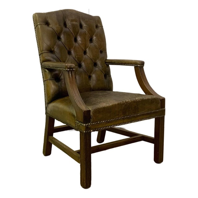 Antique Leather Gainsborough Armchair, 1900s For Sale