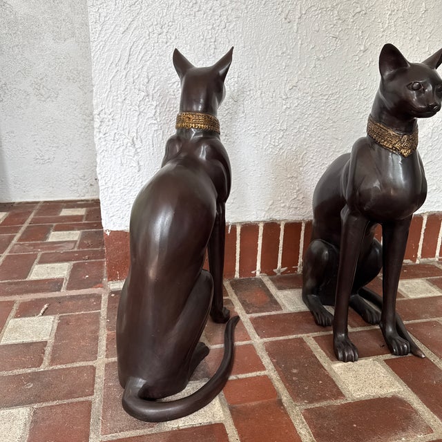 1970s 1970s Pair of Bronze Egyptian Bastet Cat Sculptures by A.Tiot For Sale - Image 5 of 10