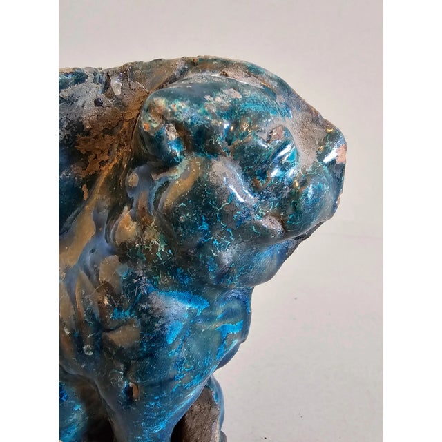 Song Dynasty Antique Chinese Turquoise Blue Glazed Foo Dog Lion Figure Sculpture Incense Burner For Sale - Image 4 of 12