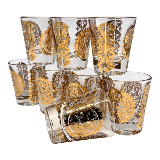 1960s Utd Gold Medallion Shot Glasses - Set of 8 For Sale
